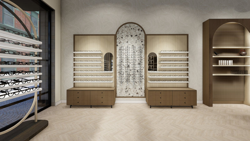 Cagliari G | Arcades product line | Wall panel with lit shelving and mirror