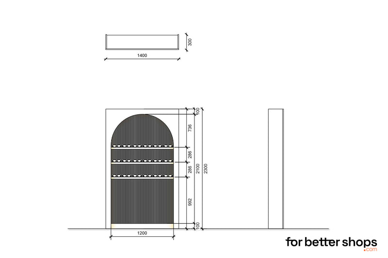 Murano B | Arcades | Mur arrière de comptoir avec étagères éclairées