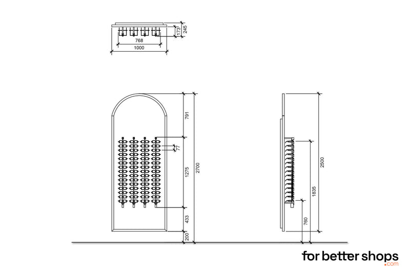 Bergamo D | Linea di prodotti Arcades | Presentazione da parete a colonne per occhiali 