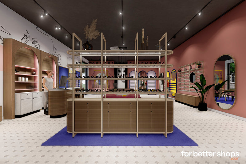 Livorno B | Arcades | Mueble independiente para exposición con baldas de cristal | Ribbed wood
